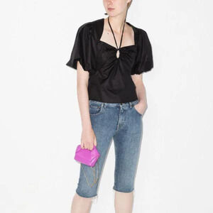 FRAME HALTER PUFF SLEEVE BLOUSE IN BLACK NWT WOMEN'S SIZE XS